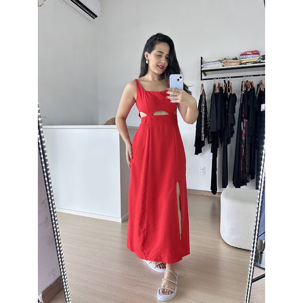Vestido Longo Recorte Busto- vermelho