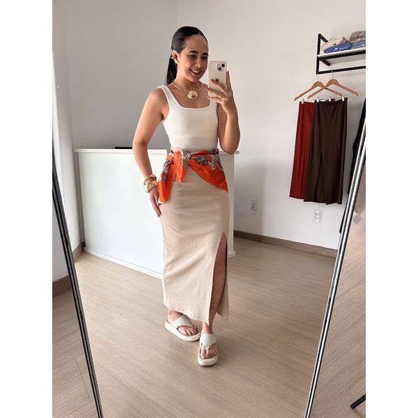 Saia Longa Canelada com Fenda- Areia