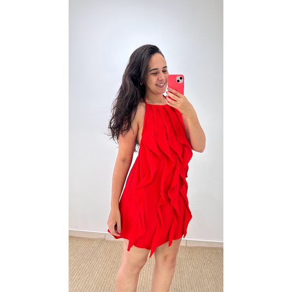 Vestido Raquel Babado Vertical- Vermelho