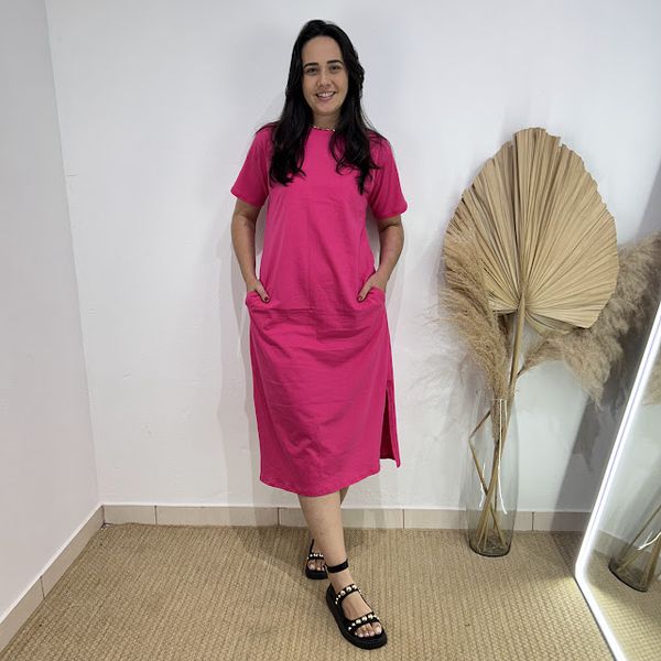 Vestido Camisetão Midi em Algodão Luxuoso- Pink