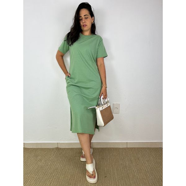 Vestido Camisetão Midi em Algodão Luxuoso- Verde Menta