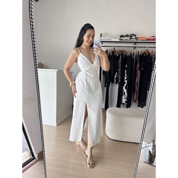 Vestido Nádia Midi Abertura na cintura -Branco