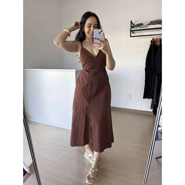 Vestido Nádia Midi Abertura na cintura - Marrom