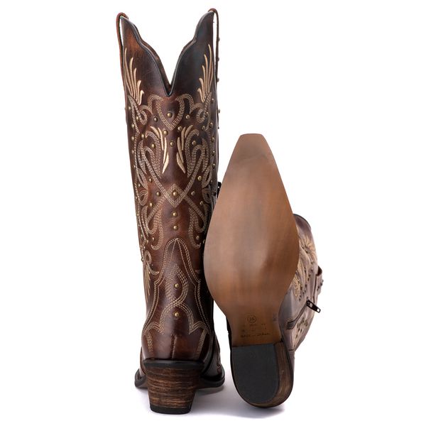 Bota Feminina Texana Tucson - Couro Euro Texas Wisky - Solado P51 Rústico Café