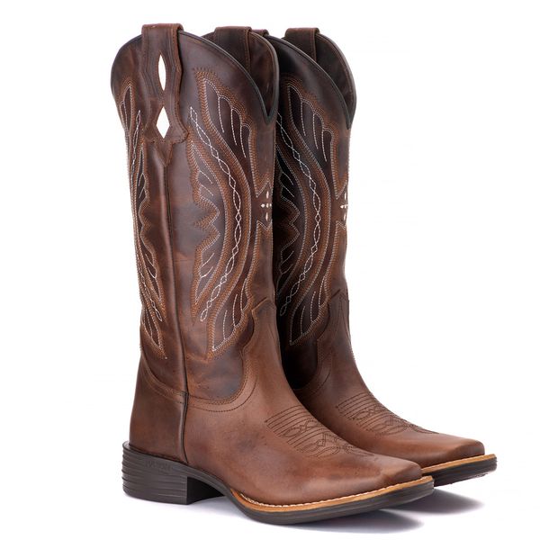 Bota Feminina Texana Tucson - Couro Euro Texas Wisky - Solado Flor