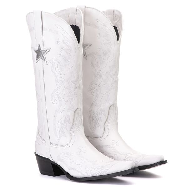 Bota Feminina Texana Tucson - Couro Branco- Solado P51 Liso Preto