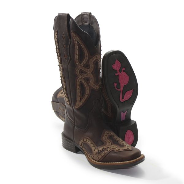 Bota Feminina Texana Tucson - Fóssil Café - Solado Flor 