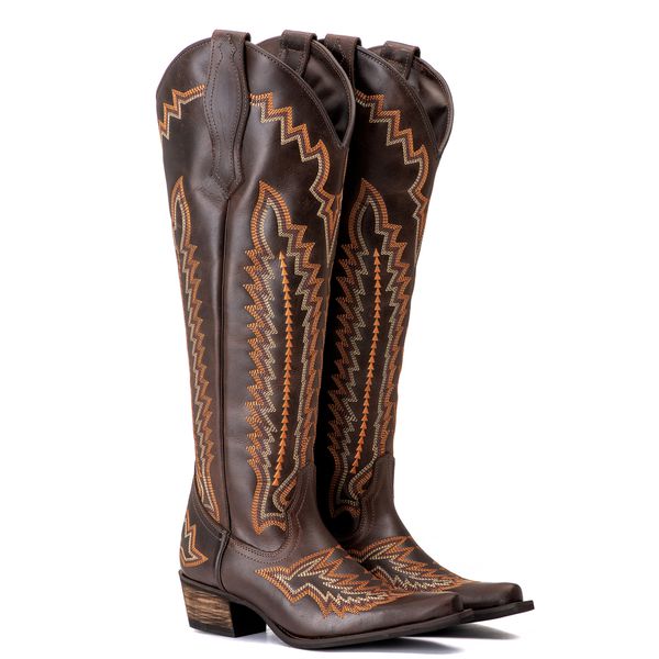 Bota Feminina Texana Tucson - Couro Fóssil Café -Solado P52 Rústico Café