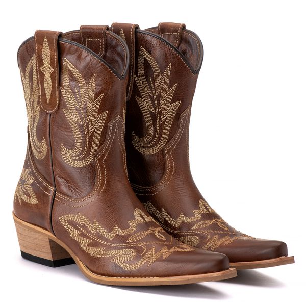 Bota Feminina Texana Tucson - Couro Euro Texas Wisky - Solado P52 Natural
