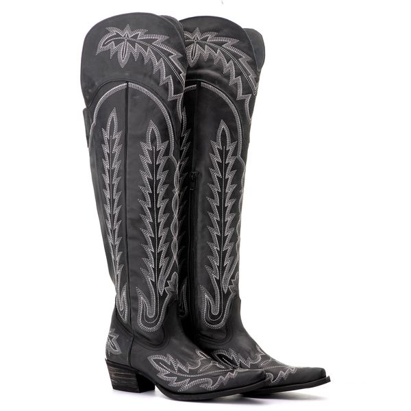 Bota Feminina Texana Tucson - Couro Preto - Solado P52 Rústico Preto