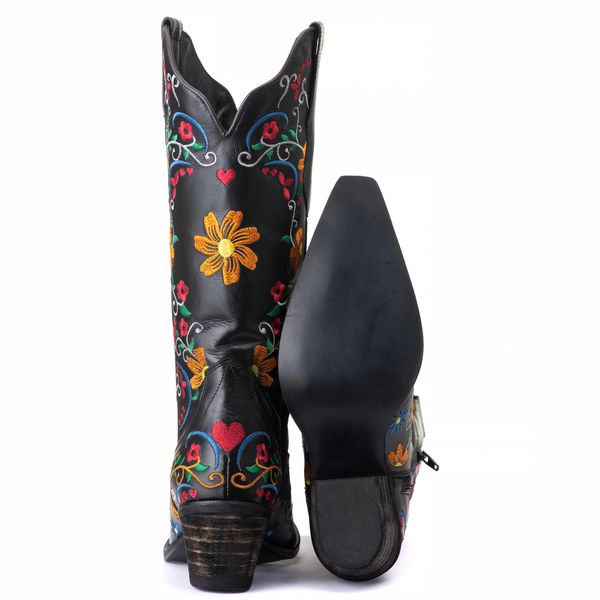 Bota Feminina Texana - Couro Preto - Solado P51 Rústico Preto