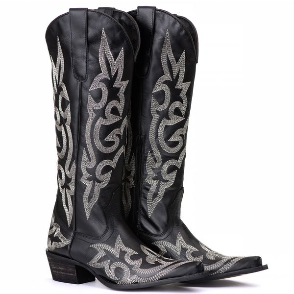 Bota Feminina Texana - Couro Napa Preto - Solado P52 Rústico Preto