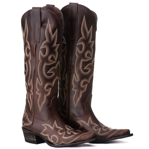 Bota Feminina Texana - Couro Euro Texas Wisky - Solado P52 Rústico Café