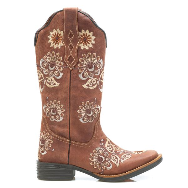 Bota Feminina Texana Tucson - Couro Fóssil Camel - Solado Flor