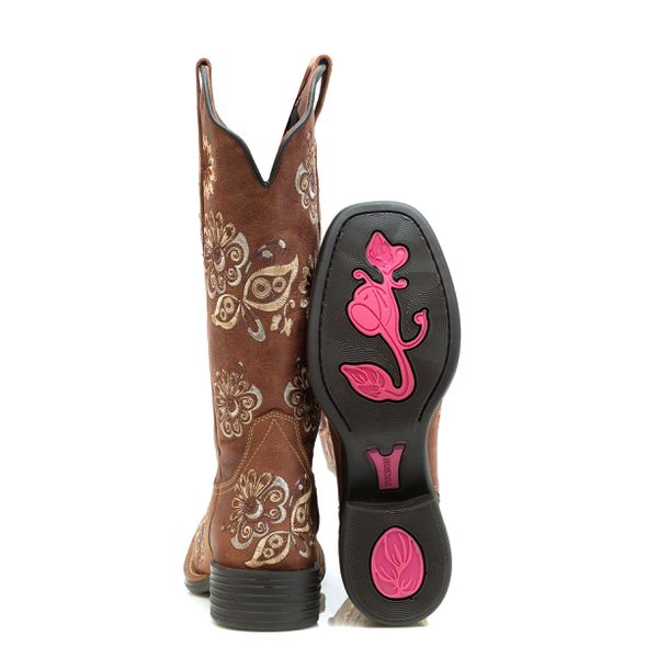 Bota Feminina Texana Tucson - Couro Fóssil Camel - Solado Flor