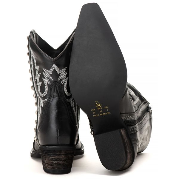 Bota Texana Feminina Tucson - Couro Preto- Solado P52 Rústico Preto