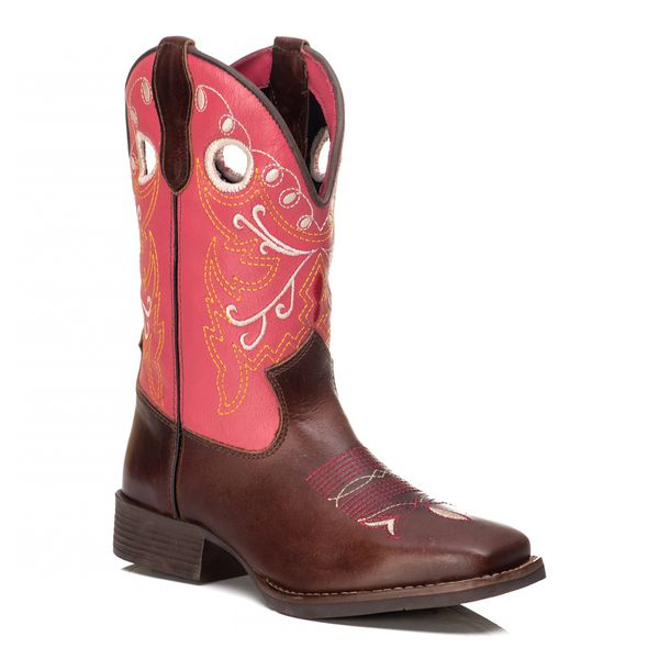Bota Infantil Tucson - Couro Firenze Café Com Napa Pink - Solado Tucson Kids