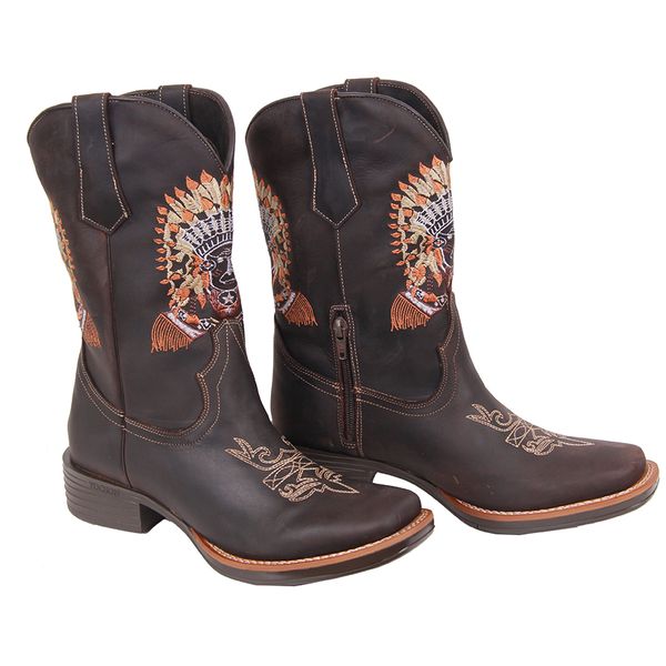 Bota Feminina Texana Tucson - Couro Fóssil Café - Solado Flor