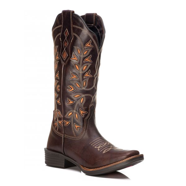 Bota Feminina Texana Tucson - Couro Firenze Café - Solado Flor 