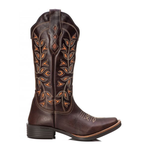 Bota Feminina Texana Tucson - Couro Firenze Café - Solado Flor 