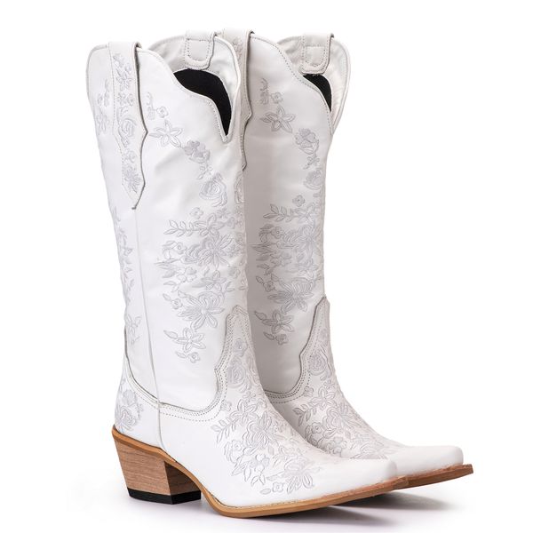 Bota Feminina Texana Tucson - Couro Napa Branca - Solado P51 Natural