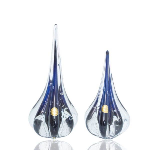 Par de Gotas Escultura Cristal Murano Fênix Azul Nightly