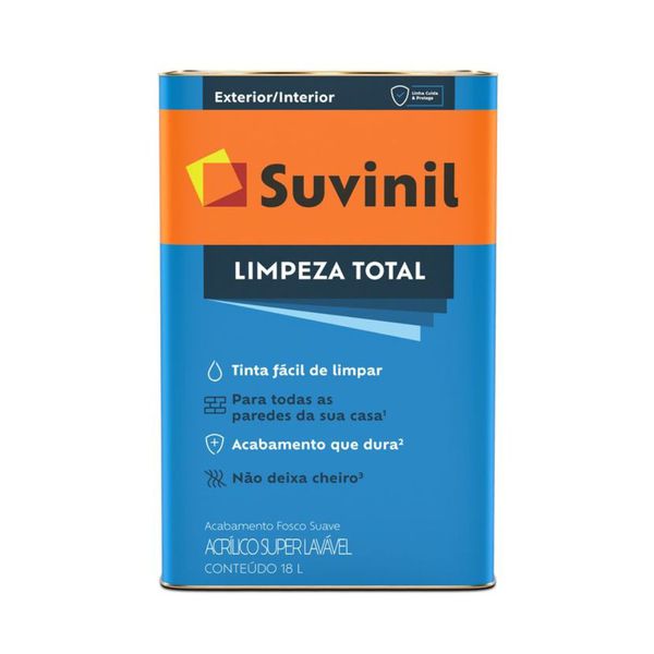 Tinta Acrílico Fosco Suave Limpeza Total 18L Branco Suvinil