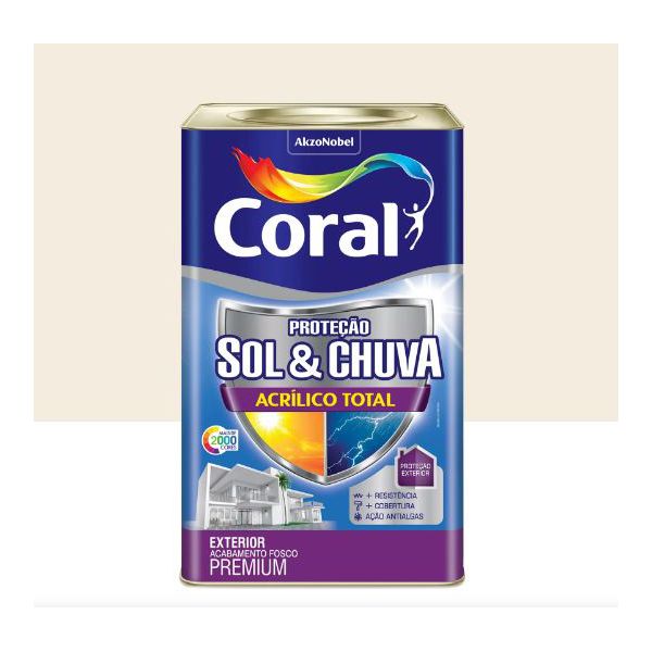 TINTA ACRÍLICA FOSCA PROTEÇÃO SOL E CHUVA BRANCO 18L CORAL