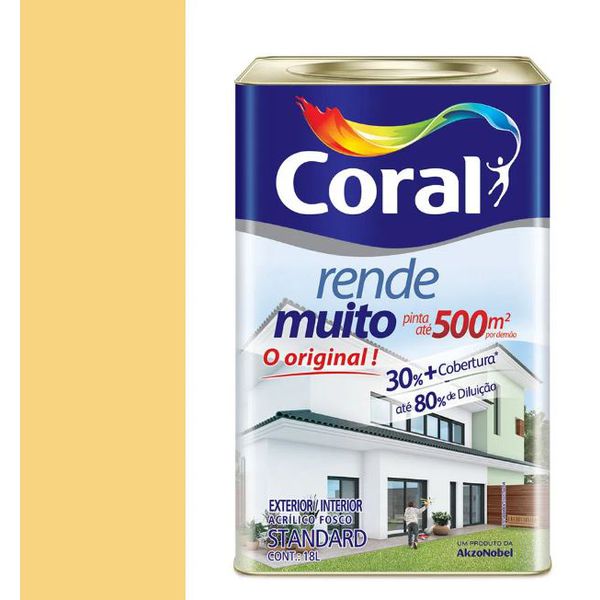 Tinta Acrílica Fosco Rende Muito Amarelo Canário 18L Coral