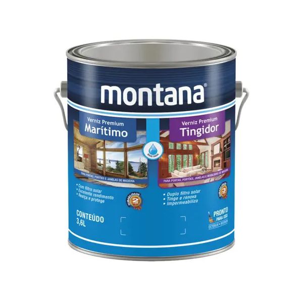 VERNIZ PREMIUM TINGIDOR BASE ÁGUA IMBUIA BRILHANTE 3,6LT MONTANA