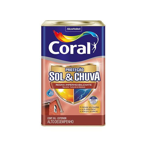 Resina Impermeabilizante Base Água 18L Coral Proteção Sol e Chuva