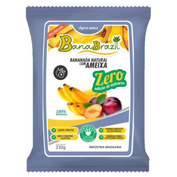 Bananada BanaBrazil Natural Com Ameixa Zero Açúcar/Vegana 230gr