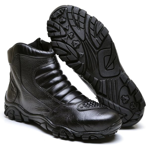 Bota Tênis Coturno Adventure Motociclista Cano Curto Em Couro