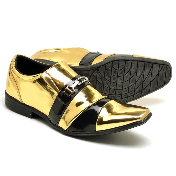 Sapato Social Masculino Top Franca Shoes Verniz Preto Dourado