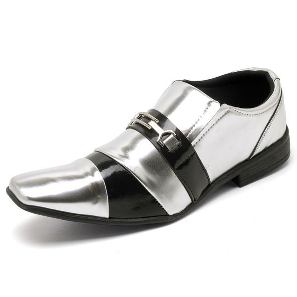 Sapato Social Masculino Top Franca Shoes Verniz Preto / Prata