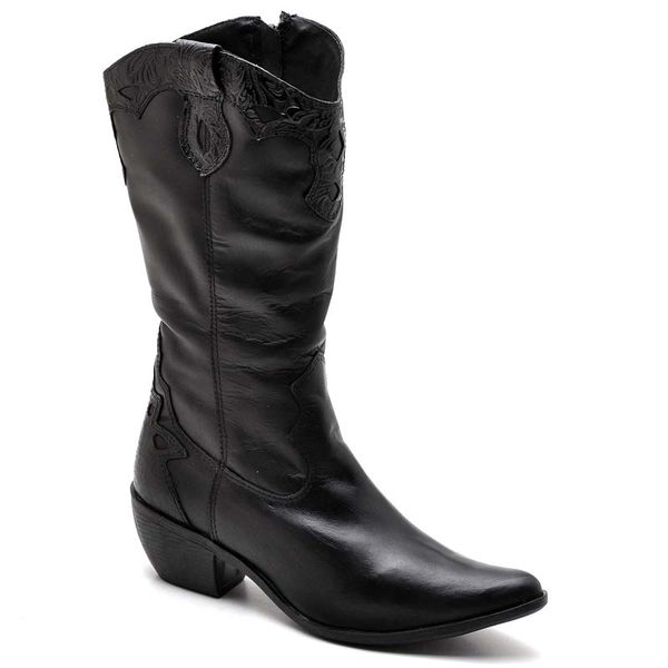 BOTA FEMININA COUNTRY BICO FINO TOP FRANCA SHOES PRETO