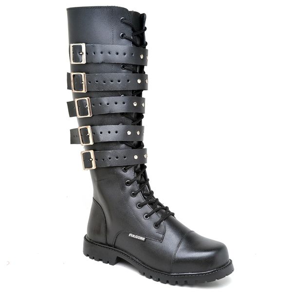 Bota Coturno Cano Alto Unissex Motociclista Rockeiro Gotico Punk Fulgore