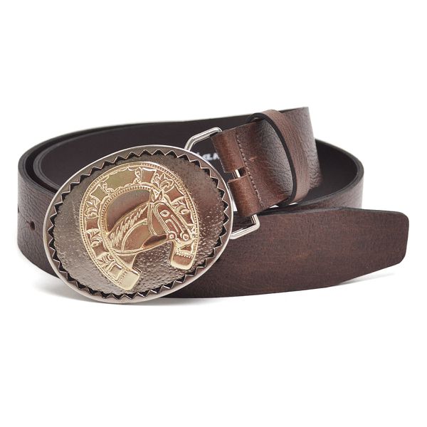 Cinto Masculino Estilo Cowboy Country Em Couro Com Fivela Ferradura Mangalarga Rodeio Cor Caramelo