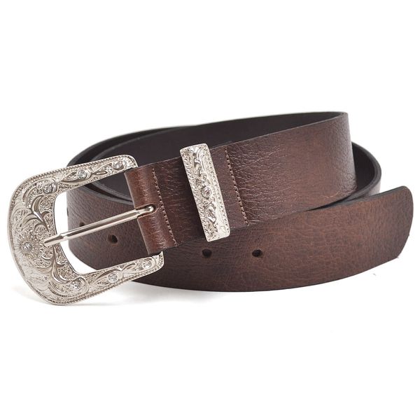 Cinto Feminino Estilo Cowgirl Country Em Couro Com Fivela Prata Rodeio Cor Caramelo