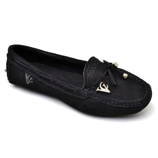 Mocassim Drive Sapatilha Feminina Via Confort Couro Preto