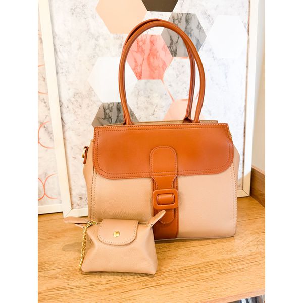 Bolsa Celina nude com caramelo