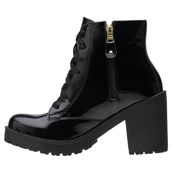 Bota Tratorada Feminina Preto Verniz Salto M dio Torani Cal ados