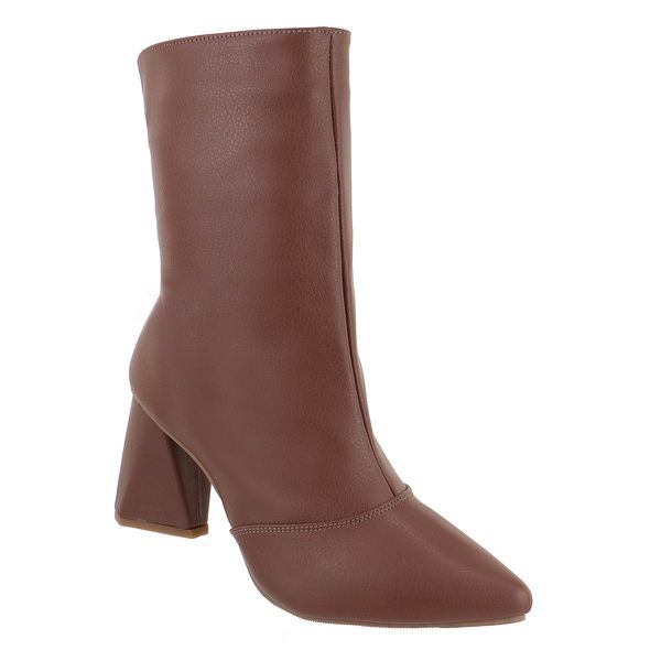 Bota Feminina Marrom Cano Médio Zíper na Lateral Frete Grátis