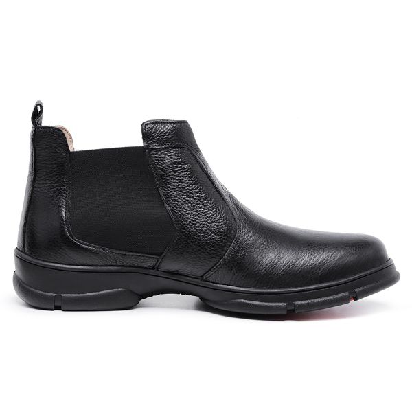 Bota Ortopédica Masculina em Couro Legítimo Preta Elástico Laterais Frete Grátis