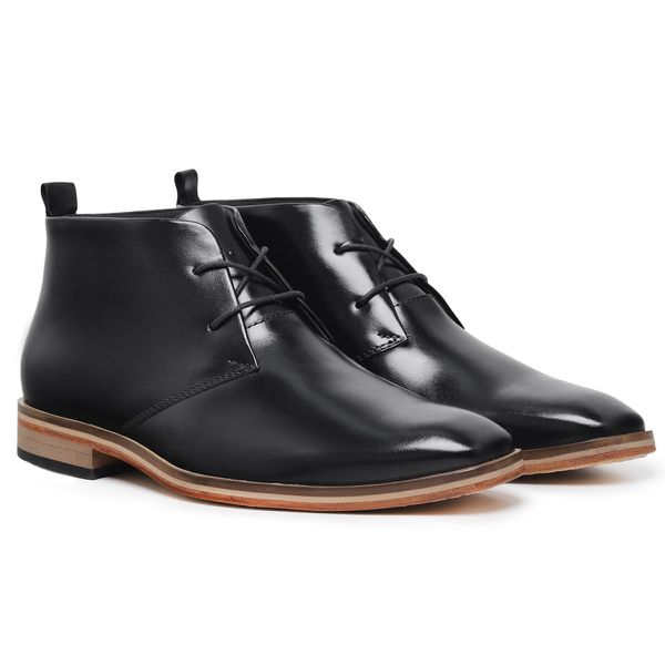 Bota Social Preta Masculina Derby Cano Curto Sola de Couro