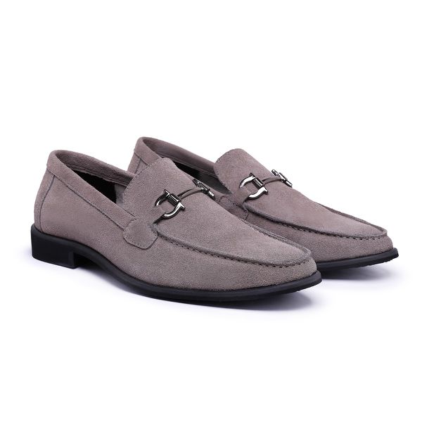 Sapato Mocassim Loafer Bridão Couro Legítimo Cinza Masculino Confortável