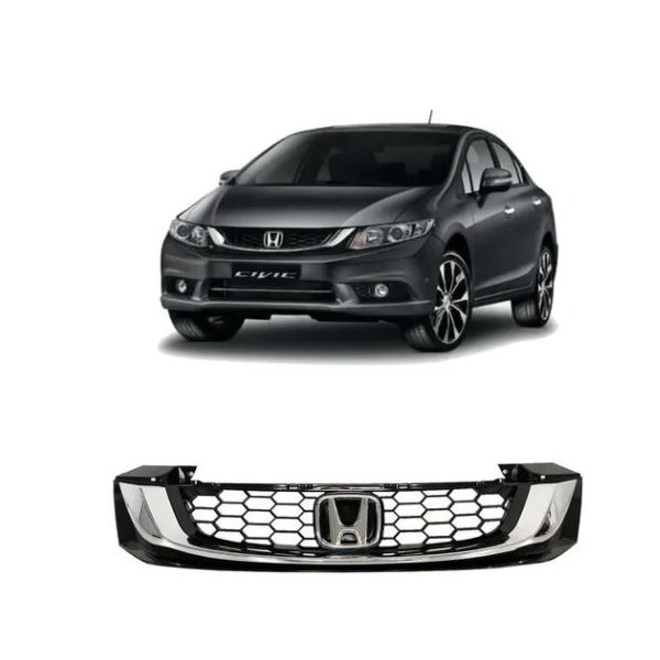 Grade Honda Civic 2015 e 2016 Preto C/ Moldura Cromada + Emblema 