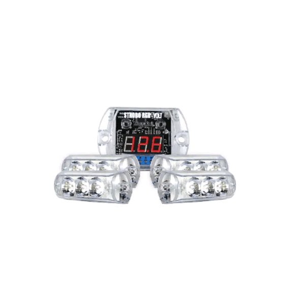 Farol Auxiliar LED Strobo C/ Voltímetro MP V4 RGB Jogo C/ 4 Peças