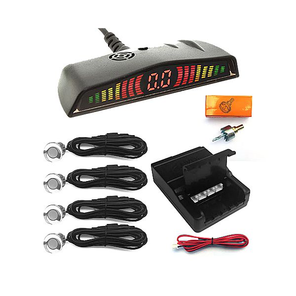 Sensor de Ré com Display Meia Lua Botão ON/OFF 4 Pontos Cromado Destacável 