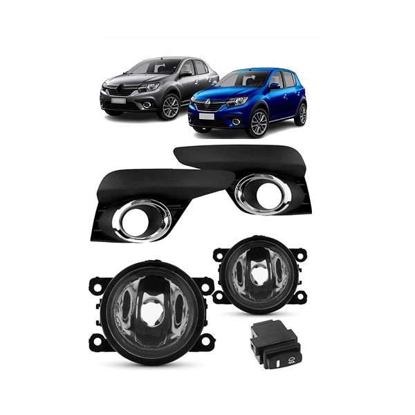 Farol de Milha Logan e Sandero 2020 Em Diante Grade Cromada e Botão Universal Jogo 